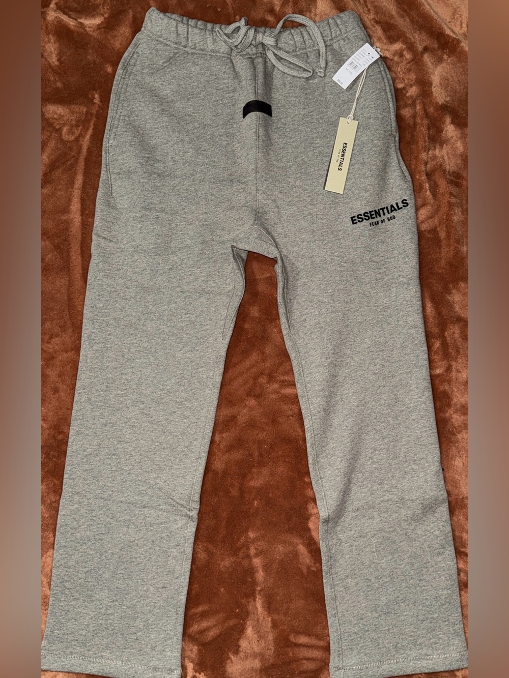 Fear of God mens Dark Oatmeal Essentials Sweatpants with Black Logo